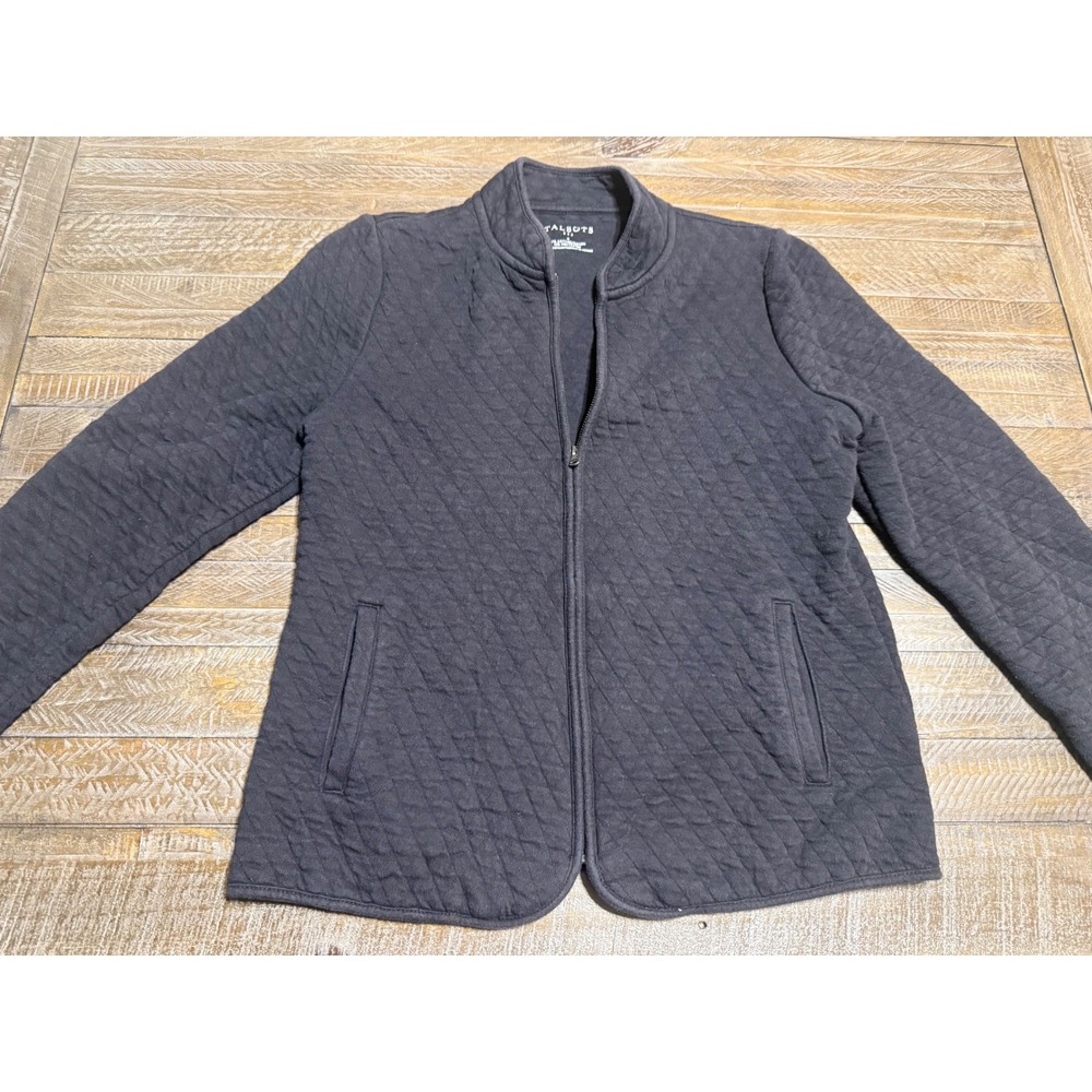 Talbots Quilted Jacket Women Small Gray Mock Neck Full Zip Cotton Blend Preloved - Picture 4 of 6